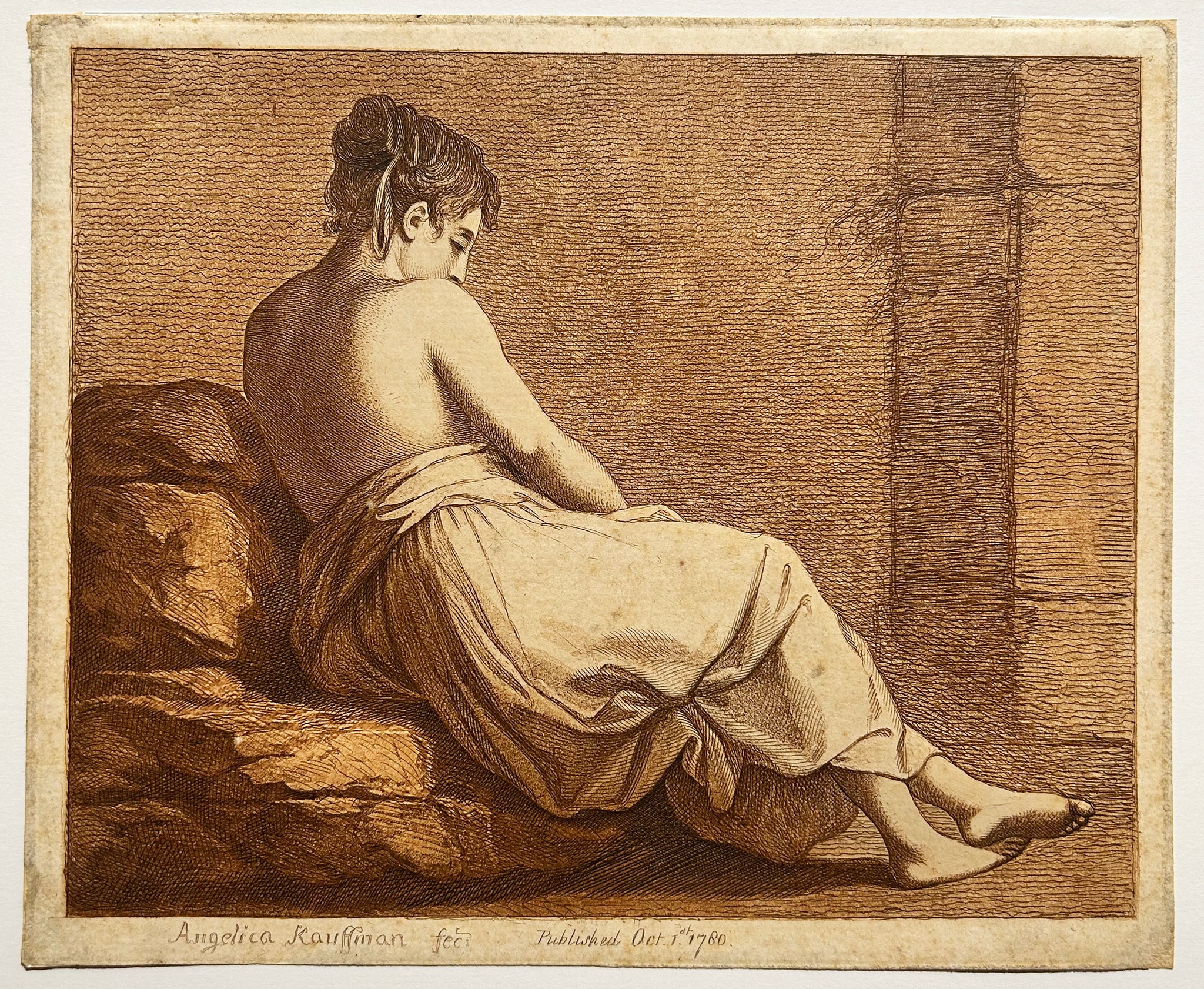 Angelica KAUFFMAN Femme assise, de dos.  1770. Gravure à la sanguine. 