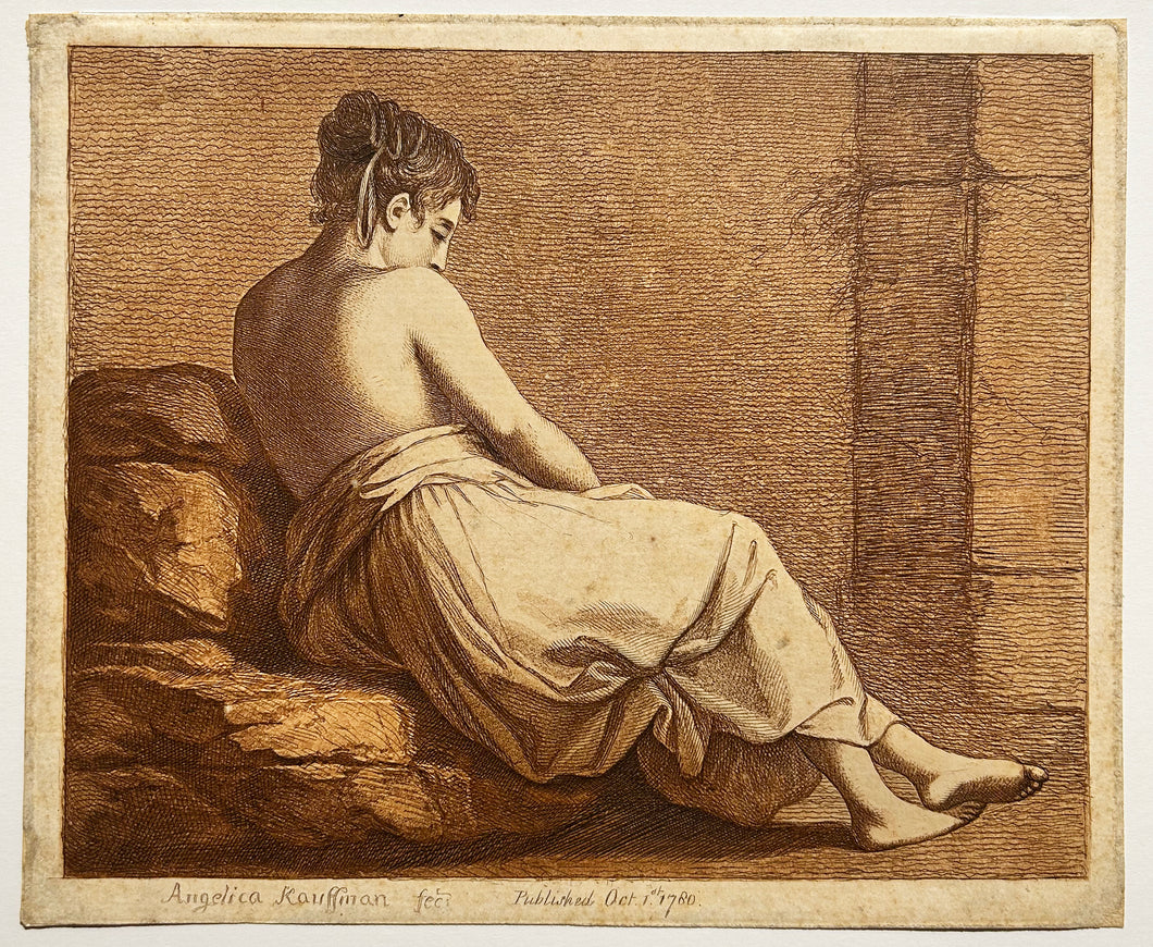 Angelica KAUFFMAN Femme assise, de dos.  1770. Gravure à la sanguine. 