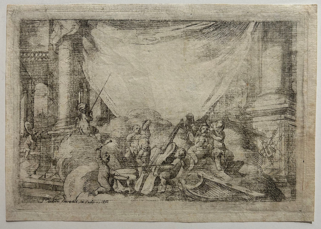 Augustin de SAINT-AUBIN Carte d’invitation pour un concert bourgeois, rue St Antoine. 1752. Gravure. 