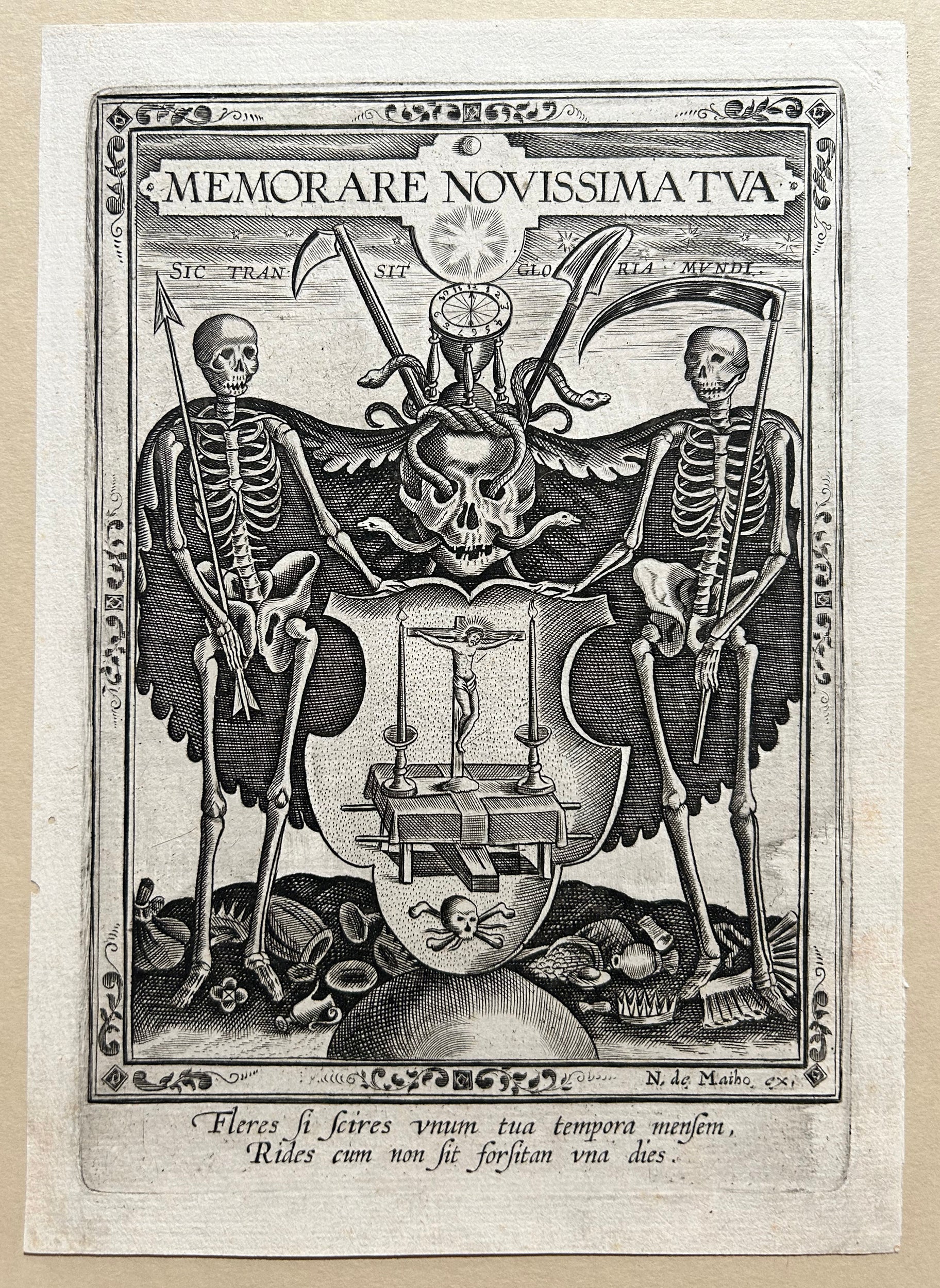 Memorare novissima tua (Rappelez-vous votre heure dernière). [Armoiries de la Mort].