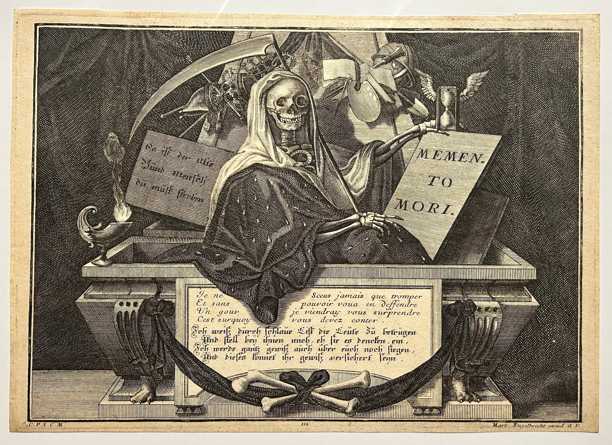 Memento Mori.  c.1750. Gravure publiée par ENGELBRECHT. 