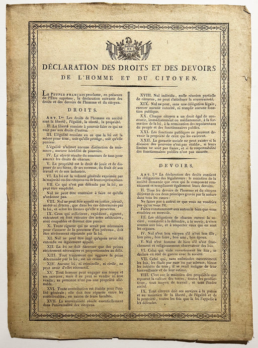Déclaration des Droits et des Devoirs de l'Homme et du Citoyen.  c.1795.