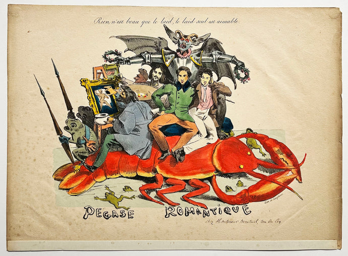 Pégase romantique. Rien n'est beau que le laid, le laid seul est aimable. Lithographie en coloris ancien. 
