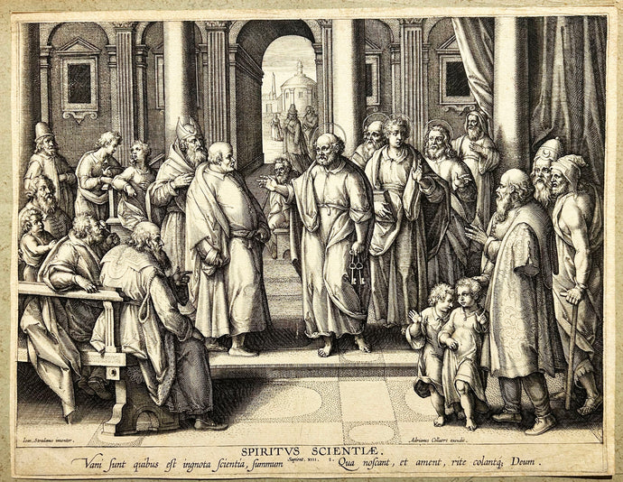STRADANUS Esprit de science (Spiritus Scientiae). Pierre et Jean devant le Haut Conseil.  c.1595. Burin. 