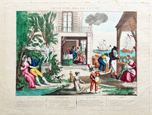 Charger l'image dans la galerie, Imagerie populaire française. Les quatre âges de la vie (L'Enfance; Jeunesse âge des amours; Âge de virilité &amp; La Vieillesse).  Entre 1800 et 1820. Gravure en couleurs. 
