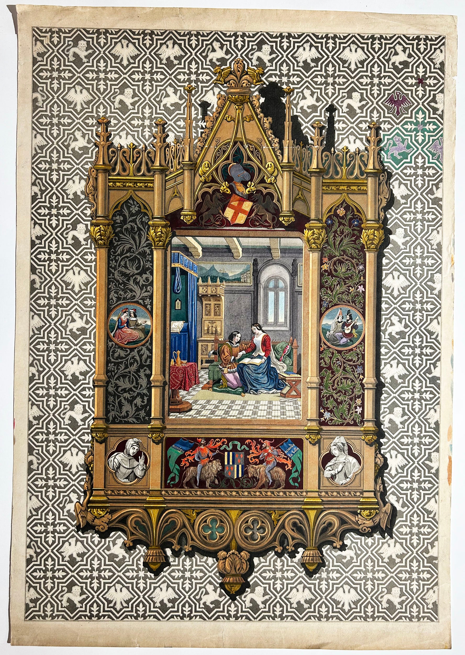 [Maulois et la belle Oriande]. Eau-forte et aquatinte en couleurs. 