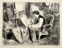 Charger l&#39;image dans la galerie, ANDRIEUX Clément-Auguste L&#39;amateur (Autoportrait à la pipe). Lithographie. 
