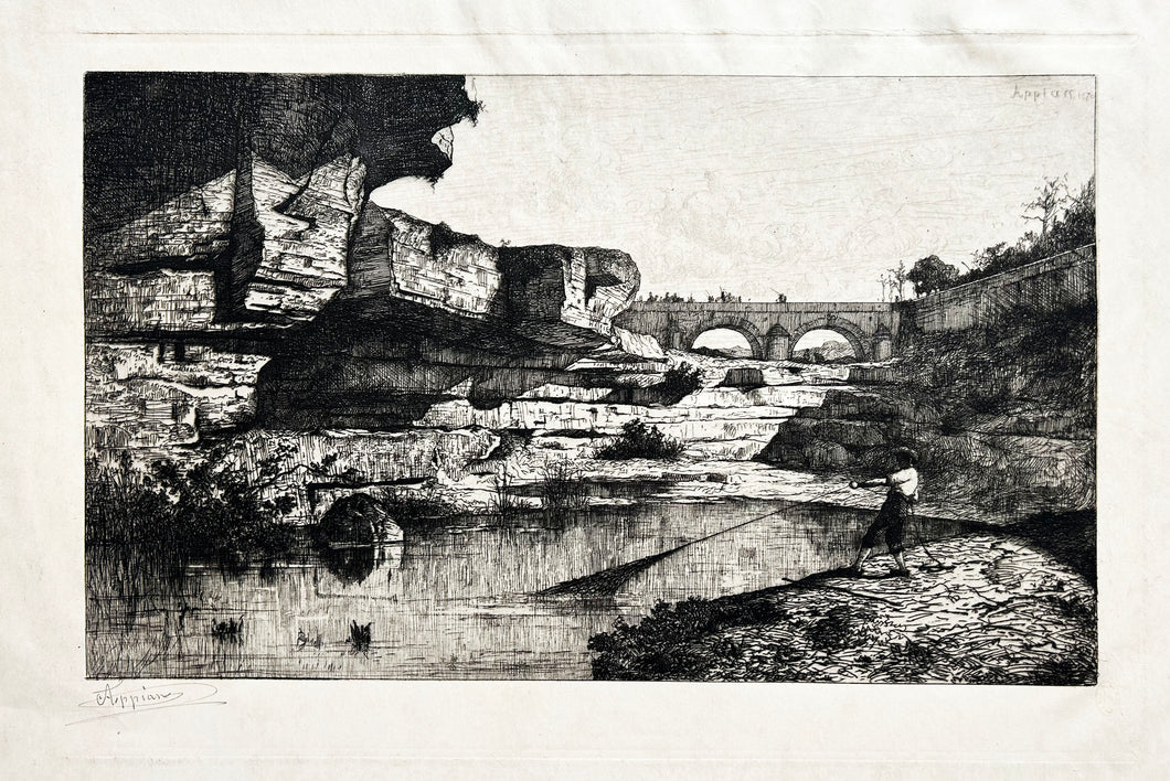 Adolphe APPIAN Le pont de Hauteville (grande planche).  1870. Gravure originale signée par l'artiste. 
