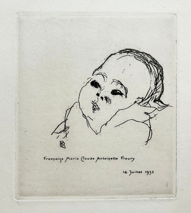 Pierre BONNARD Billet de naissance de Françoise Marie Claude Antoinette Floury. 1932. Gravure originale. 