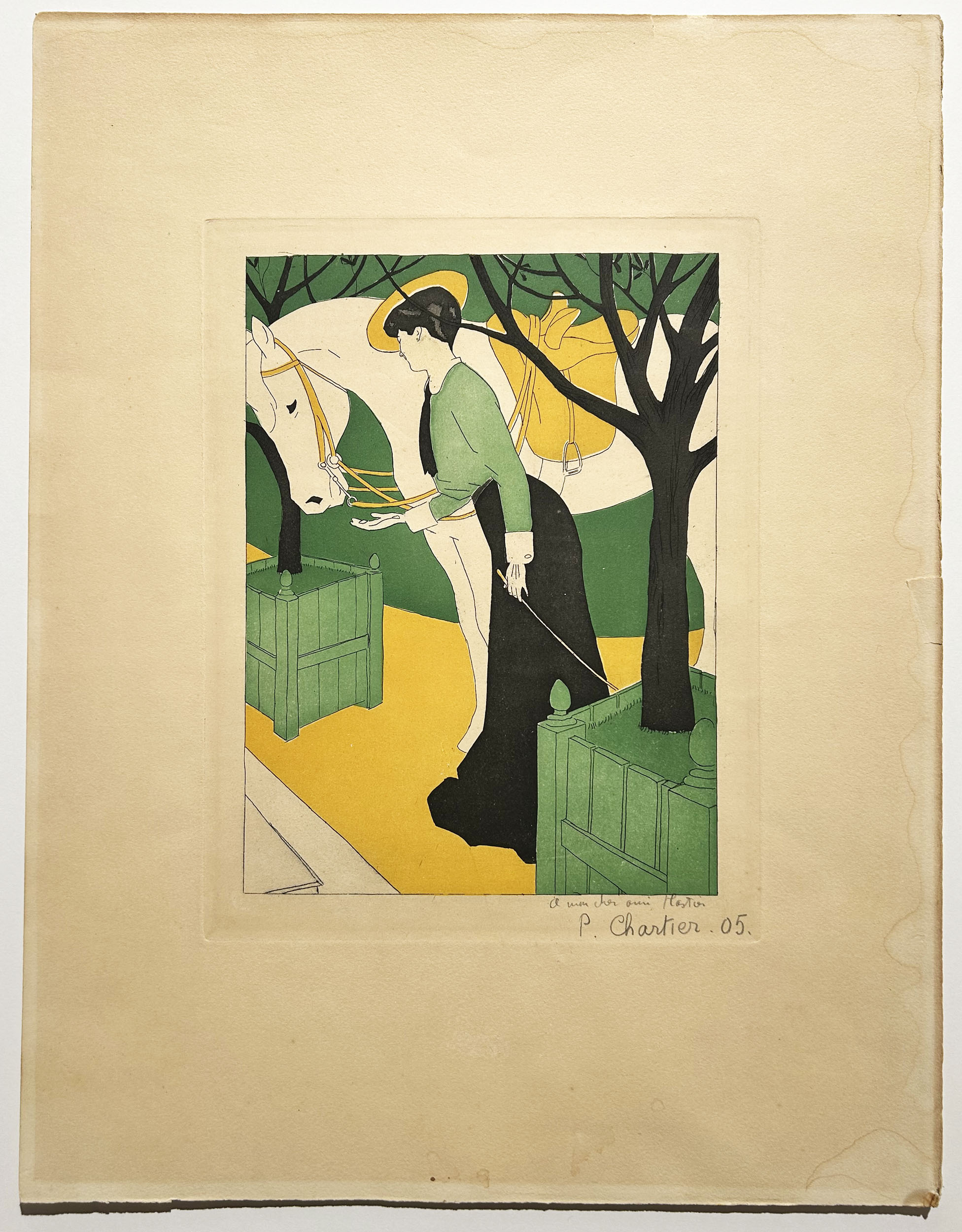 [Cavalière récompensant son cheval].  1905.