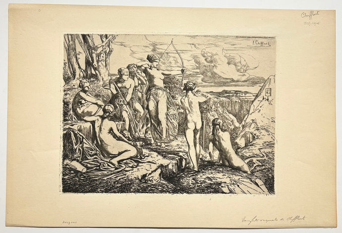 François CHIFFLART Diane et ses nymphes.  c.1865. Eau-forte originale. 
