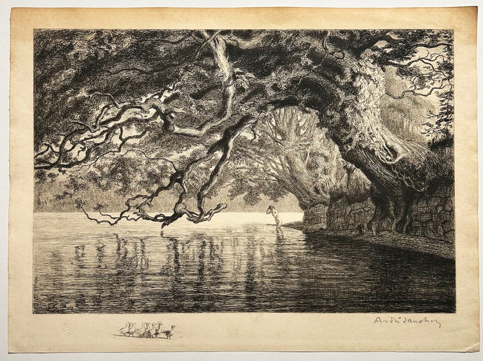 André DAUCHEZ Sous les chênes. Eau-forte originale, signée par l'artiste. 