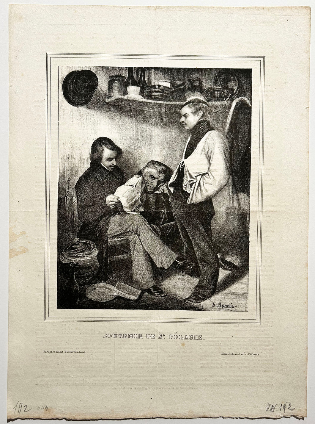 Honoré DAUMIER Souvenir de Ste Pélagie, petite planche.  1834. Lithographie. 