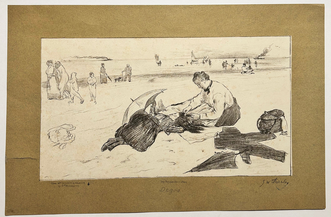 THORNLEY Sur la plage.  1889. Lithographie d'après Edgar Degas. 