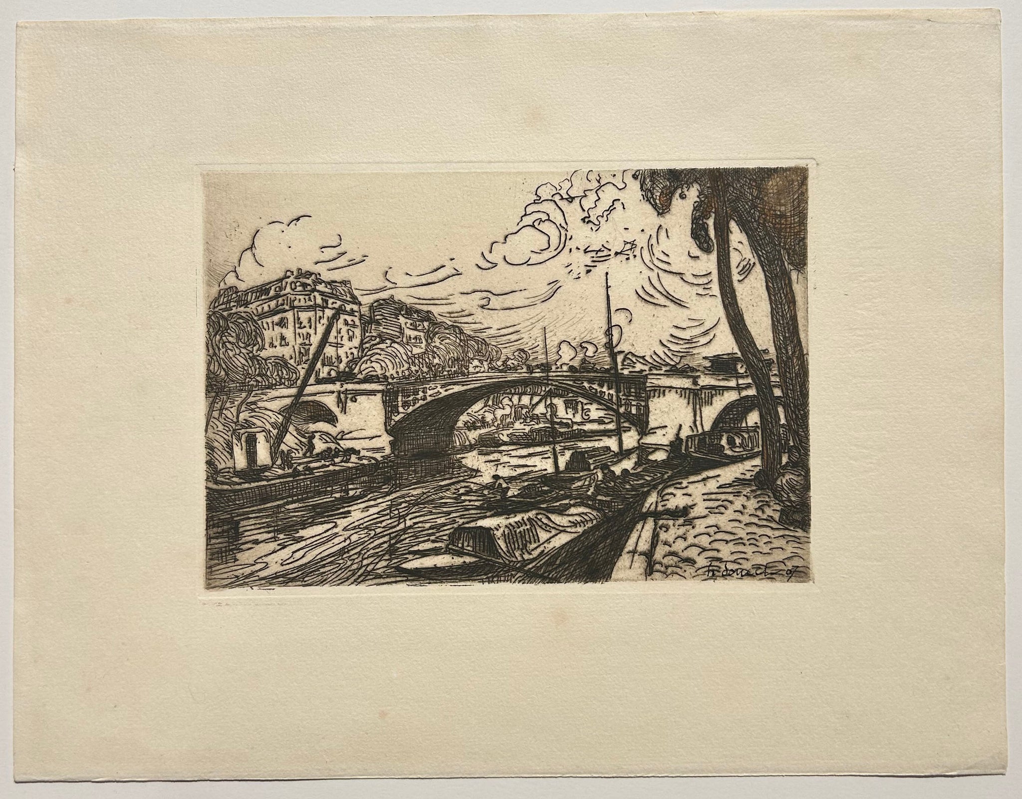 Henri DOUCET [Quai de Seine, à Paris].  1907. Eau-forte originale. 