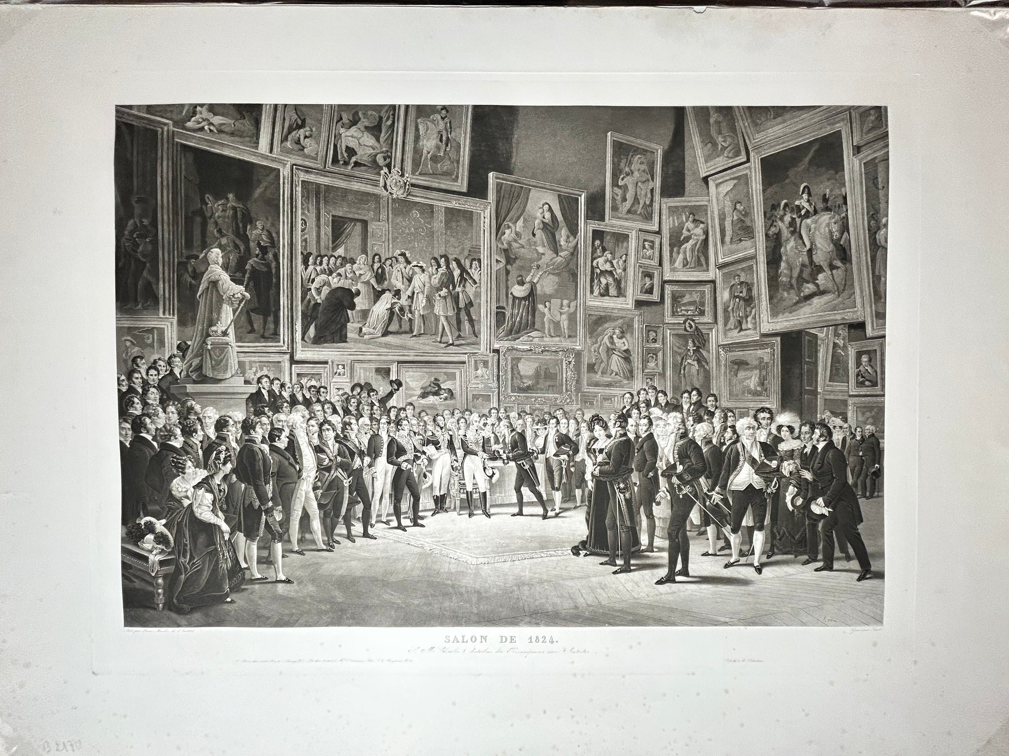 Salon de 1824. S.M. Charles X distribue des Récompenses aux Artistes.  1830.