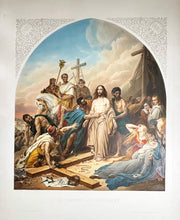 Charger l&#39;image dans la galerie, JAZET Le Christ au Calvaire.  1847. Rare et grande gravure en coloris ancien, sur papier vélin. 

