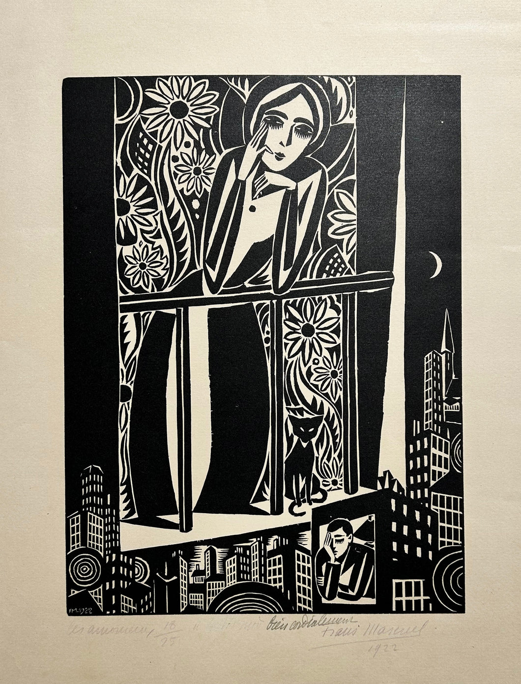 Frans MASEREEL Les amoureux.  1922. Bois gravé, signé par l'artiste. 