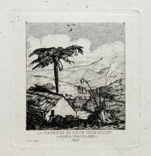 Charger l&#39;image dans la galerie, Charles MERYON La chaumière du colon Vieux-soldat à Akaroa (Nouvelle Zélande), 1845. 1866. Eau-forte originale. 
