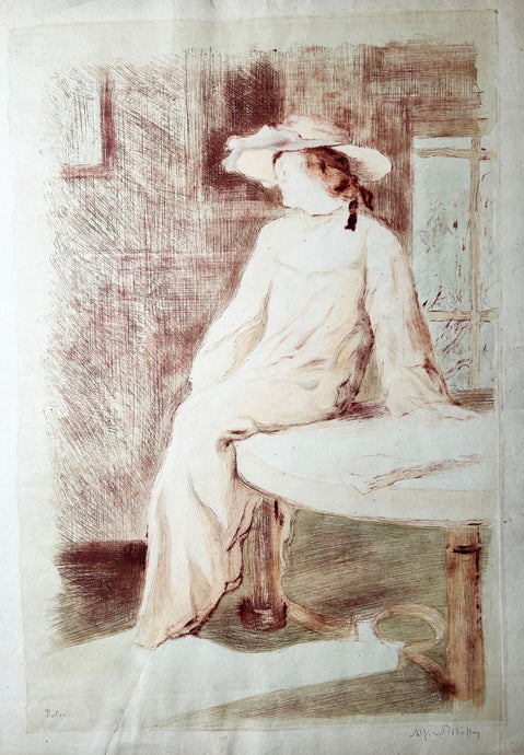 Alfredo MÜLLER L'été (Femme assise). 1899. Gravure originale en couleurs, signée par l'artiste. 