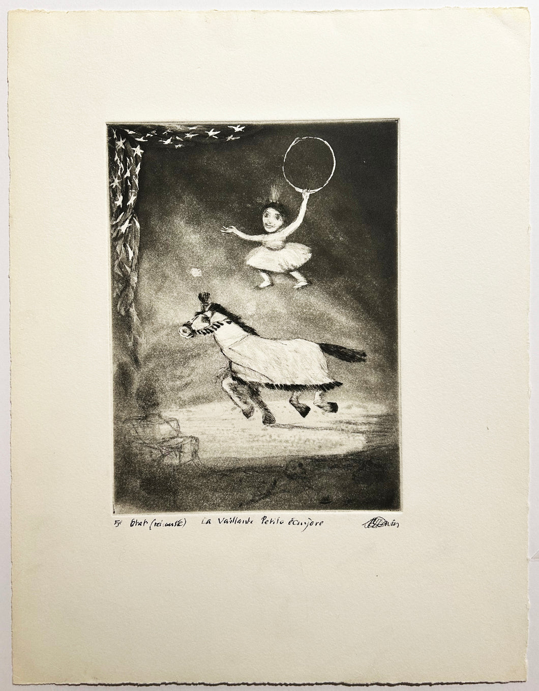 Richard DAVIES La vaillante petite écuyère. Gravure originale, signée. 