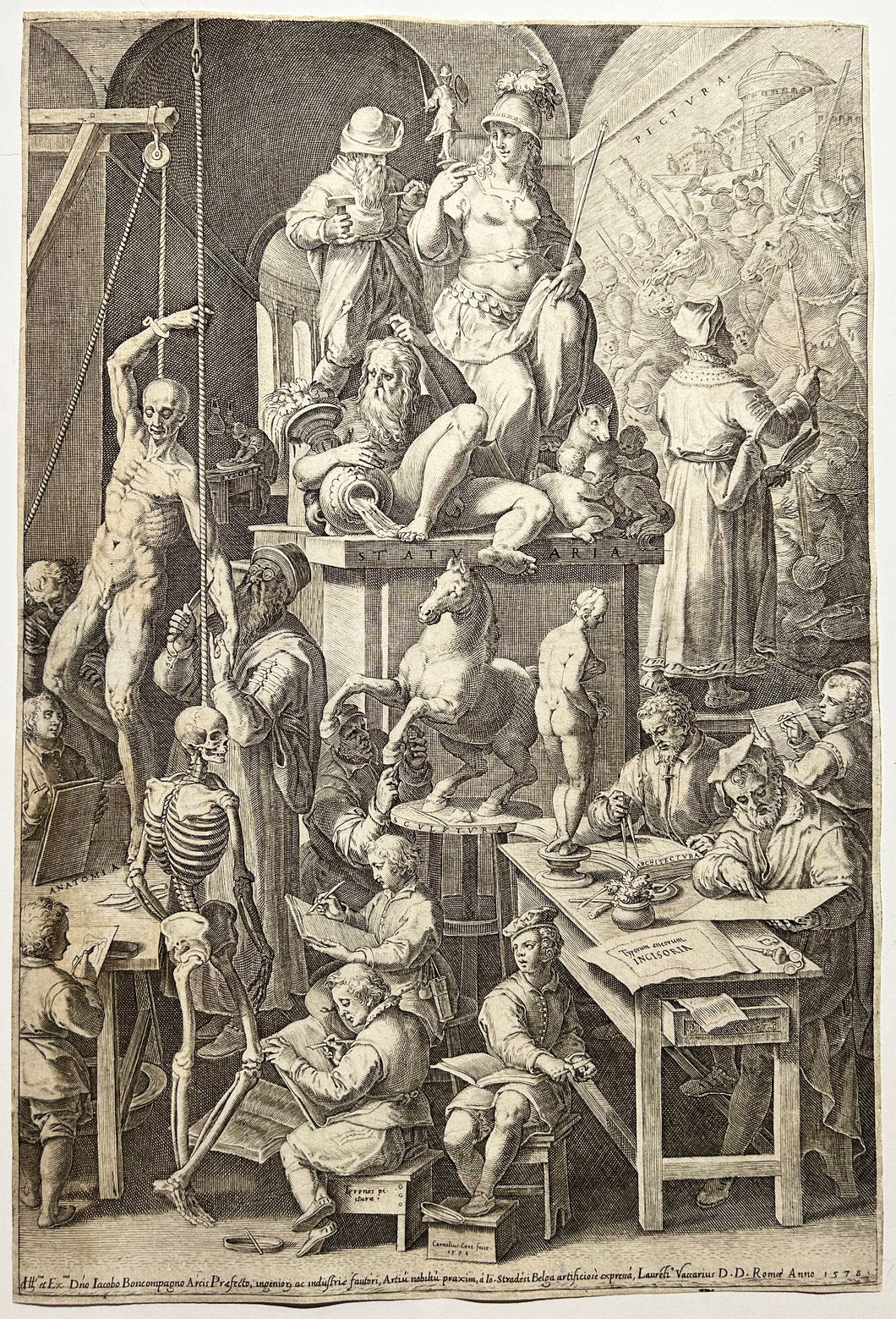 Cornelis CORT. L'Académie des Beaux Arts. 1578. Burin d'après Jan van der Straet 