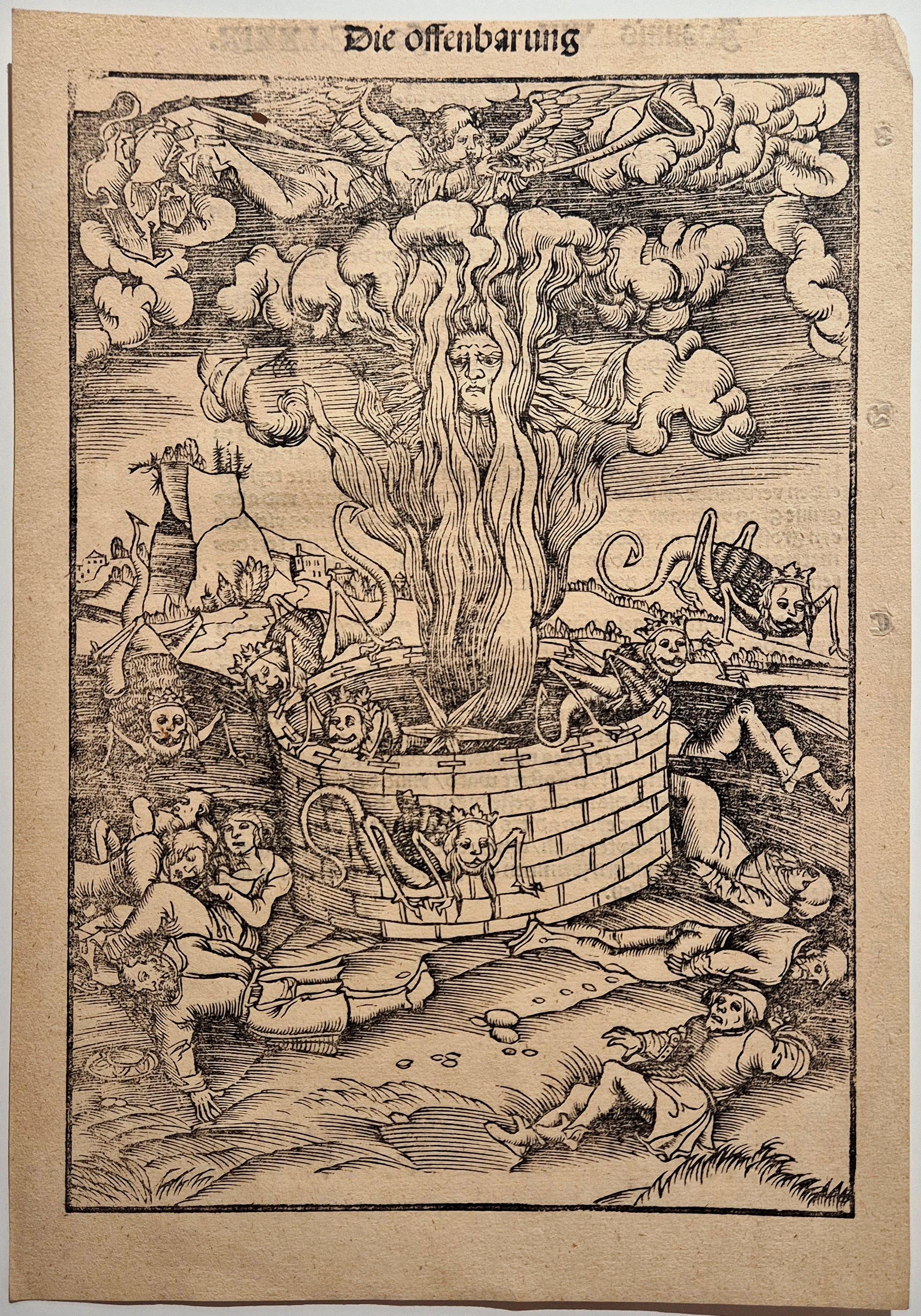 LEMBERGER L'Apocalypse: L'ouverture du 7ème sceau, 5ème ange. Bois gravé.