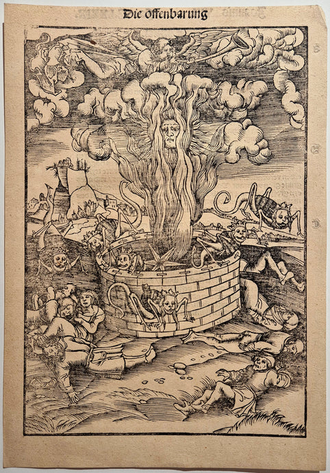 LEMBERGER L'Apocalypse: L'ouverture du 7ème sceau, 5ème ange. Bois gravé.