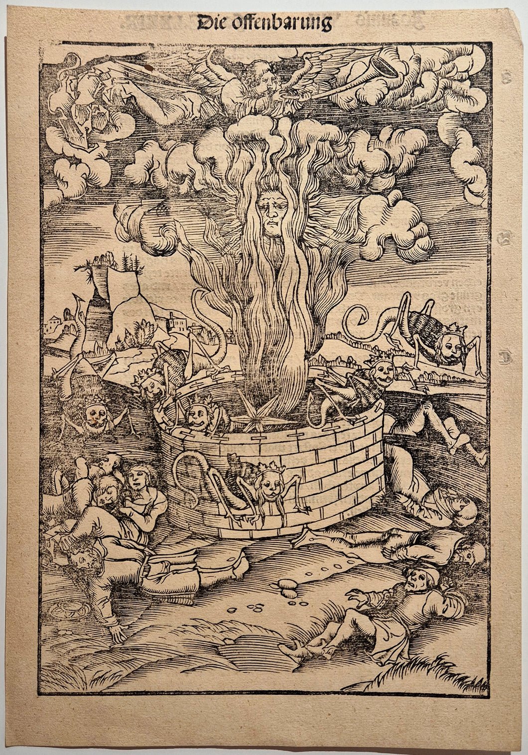 LEMBERGER L'Apocalypse: L'ouverture du 7ème sceau, 5ème ange. Bois gravé.