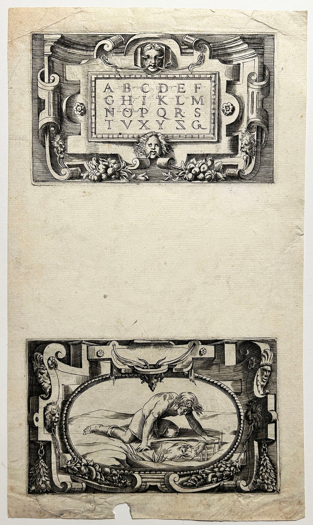 Georges REVERDY L'Alphabet romain & Narcisse.  1540-1550. Deux burins. 