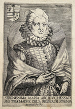 Charger l&#39;image dans la galerie, Serenissima Maria Arciduchessa D’Austria Madre del’a Regina di Spagna. Portrait de Marie Madeleine d’Autriche (1589 † 1631), épouse de Cosimo II de Médicis. v. 1609-1610. Caricature italienne du 17ème. 
