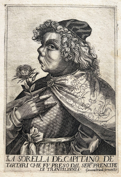 La sorella del capitano de tartari che fu preso dal ser’mo prencipe di Transilvania (La sœur du capitaine tartare qui fut emmené par le prince de Transylvanie). v. 1600-1610. Caricature italienne du 17ème.