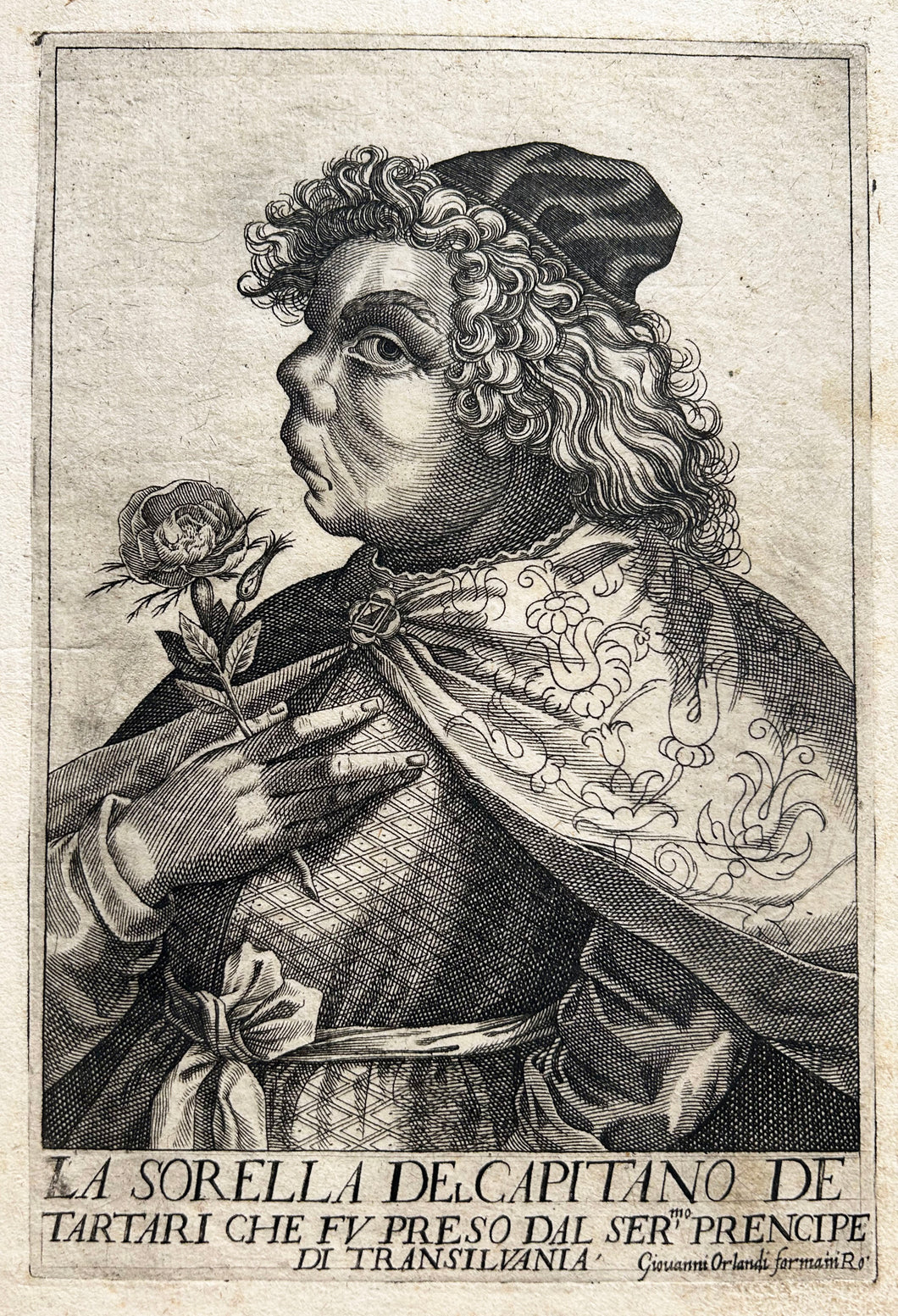 La sorella del capitano de tartari che fu preso dal ser’mo prencipe di Transilvania (La sœur du capitaine tartare qui fut emmené par le prince de Transylvanie). v. 1600-1610. Caricature italienne du 17ème.