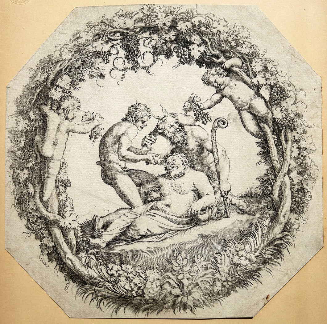 Annibale CARRACCI La Coupe Farnèse avec le silène ivre ou La soucoupe.  c.1597-1600. Eau-forte.