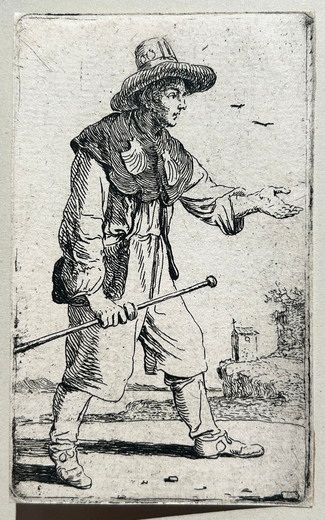 HECKE II Jan van den. Pèlerin marchant vers la droite. Eau-forte originale. 