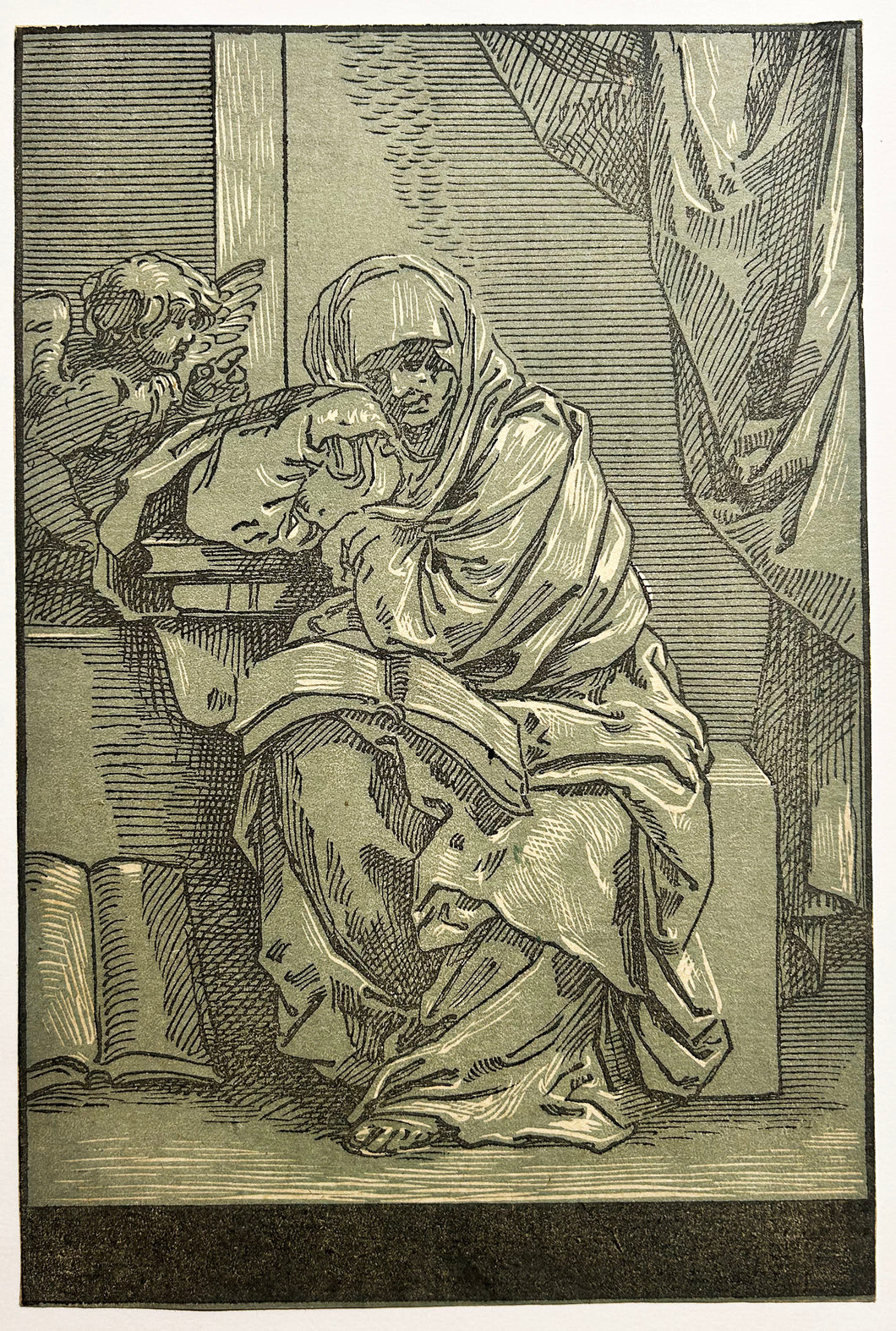 CORIOLANO Bartolomeo Une Sibylle. Gravure sur bois en clair-obscur au moyen de deux bois (bleu-gris et noir), d'après Guido Reni 