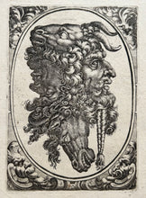 Charger l&#39;image dans la galerie, MAGLIOLI Giovanni Andrea (d&#39;après) Tête grotesque. Têtes de bouc, cheval, satyre et homme. 1590-1660. Burin. 
