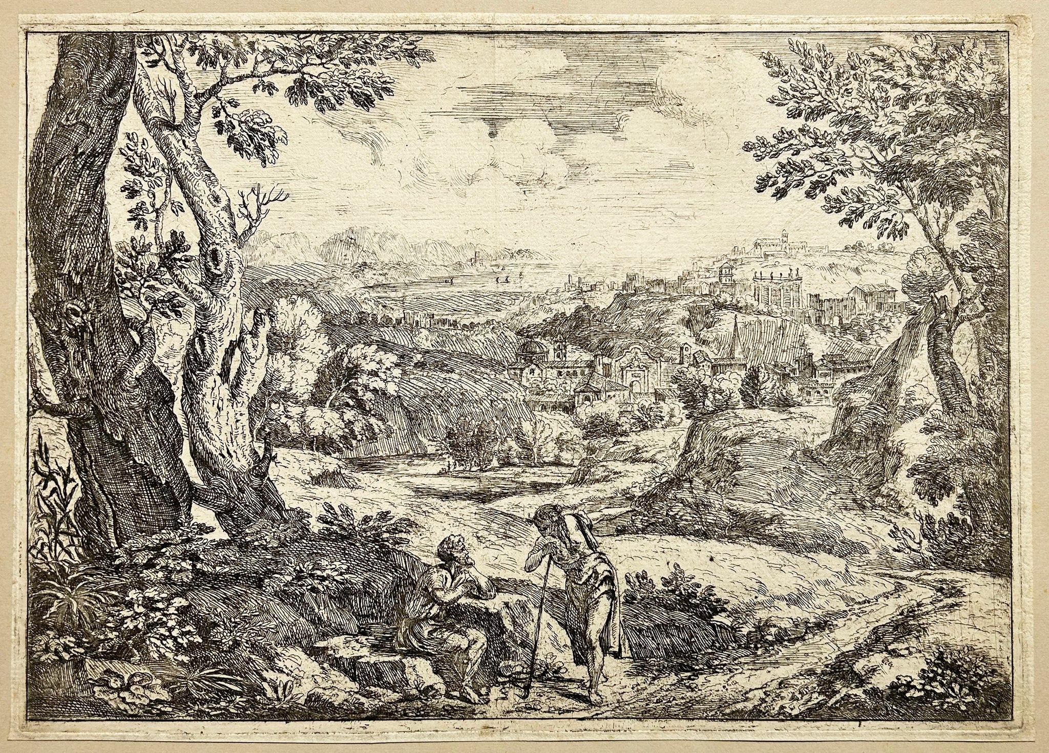 ONOFRI Crescenzio [Deux hommes en conversation dans un paysage arcadien]. Eau-forte originale. 