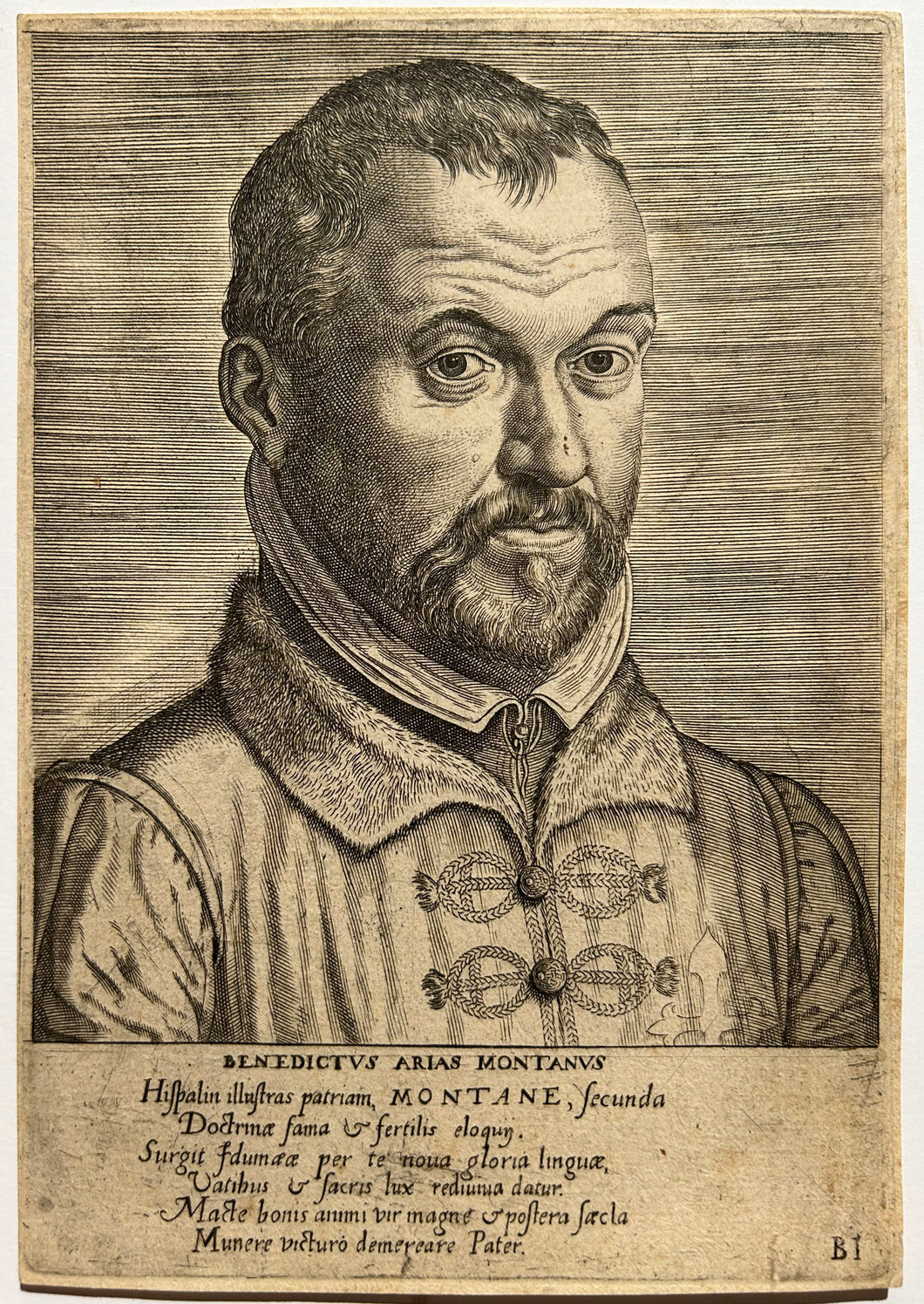 Philippe GALLE. Portrait de Benito Arias Montano, poète espagnol (1527†1598). 1587. Gravure.