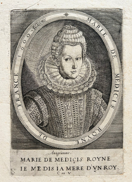 Portrait de Marie de Medicis, Reine de France.  Début XVIIème. Gravure.