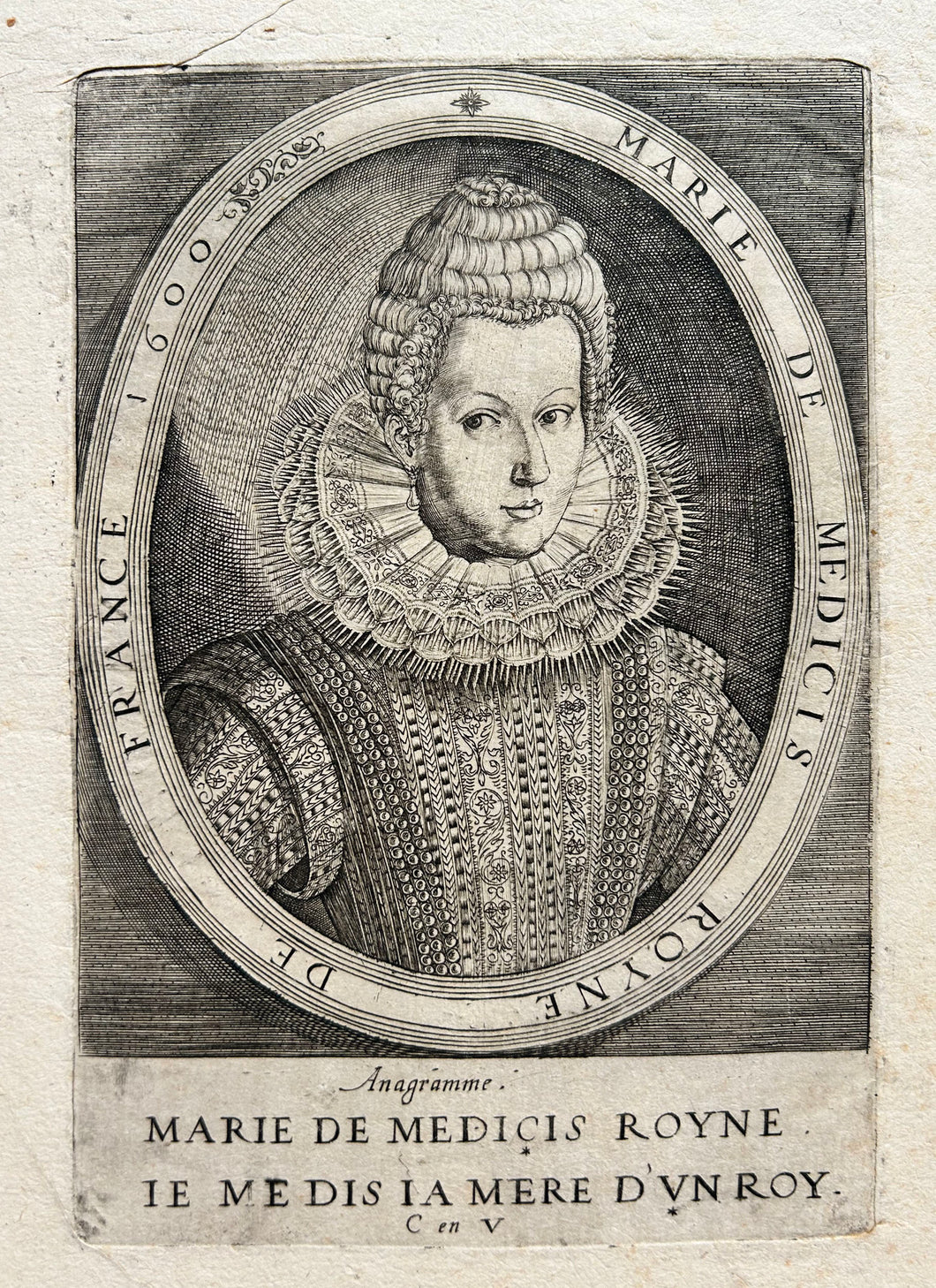 Portrait de Marie de Medicis, Reine de France.  Début XVIIème. Gravure.
