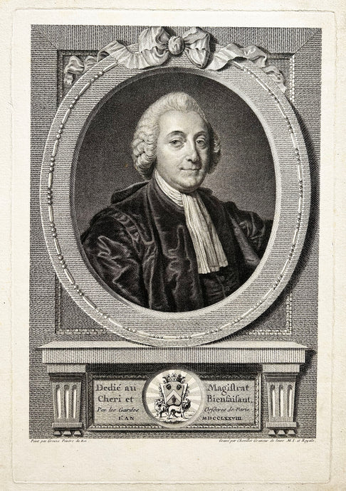 D'après Jean-Baptiste GREUZE. Portrait de Jean-Charles-Pierre Lenoir, Lieutenant général de police (1732†1807). Gravure.