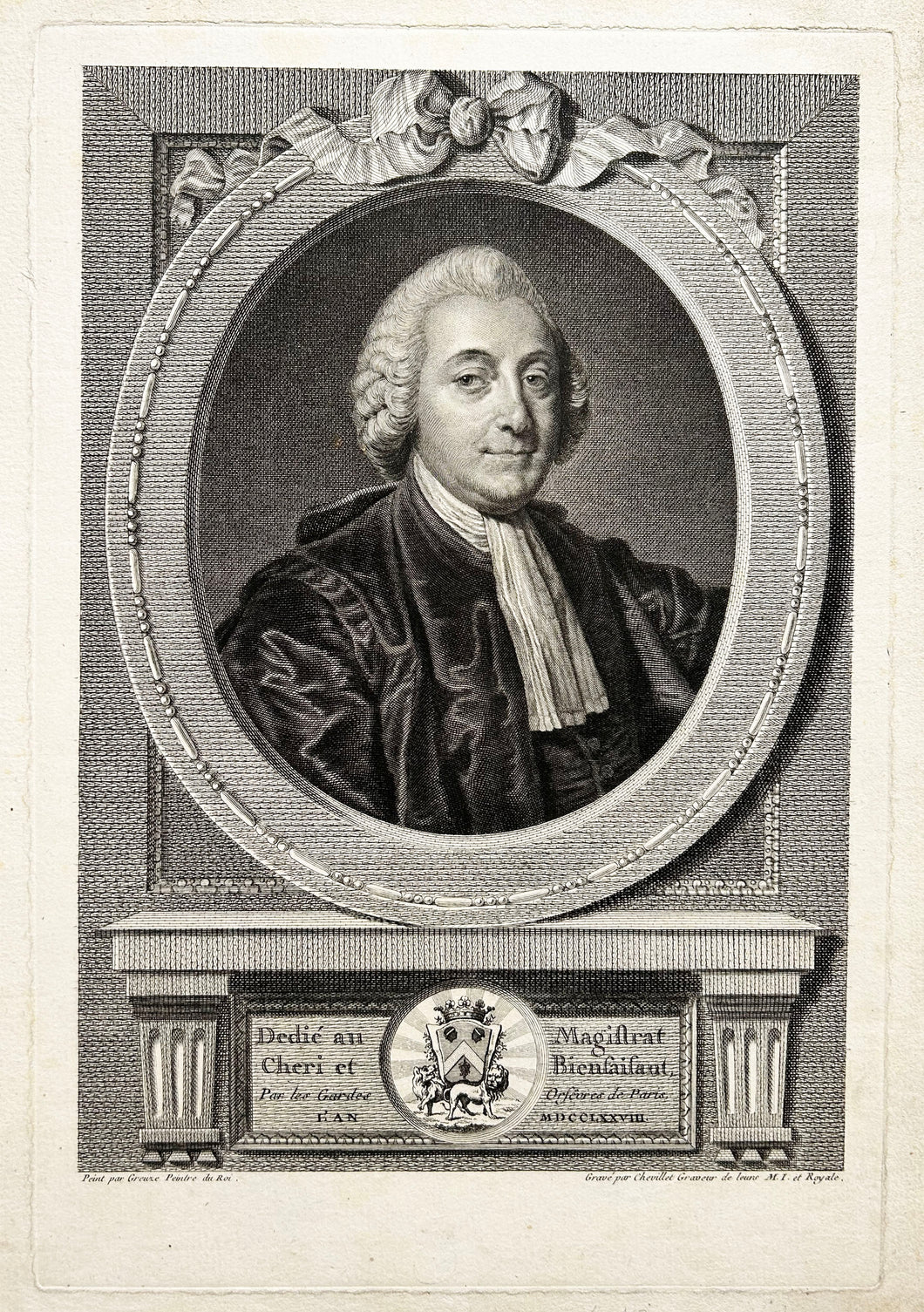 D'après Jean-Baptiste GREUZE. Portrait de Jean-Charles-Pierre Lenoir, Lieutenant général de police (1732†1807). Gravure.