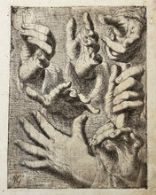 Charger l'image dans la galerie, José GARCIA HIDALGO - Mains. Sept (3,2,2) la première avec une médaille frappée d'une croix. (Manos. Siete (3,2,2), la primera eleva una sagrada forma).  1693. Eau-forte originale. 
