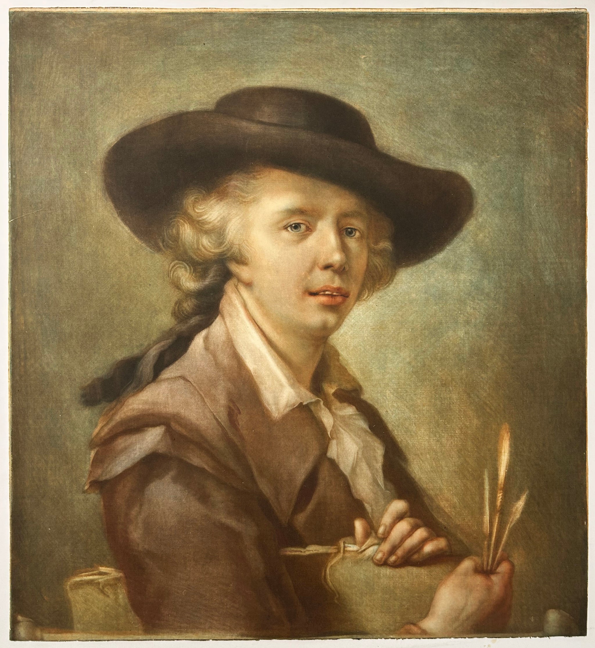 Carlo LASINIO - Portrait d'Edouard Gautier-Dagoty (peintre et graveur, né en 1745, actif en France et en Italie, et mourut à Florence en 1783).  1783. Gravure en manière noire d'après le dessin de Carlo Lasinio lui-même.