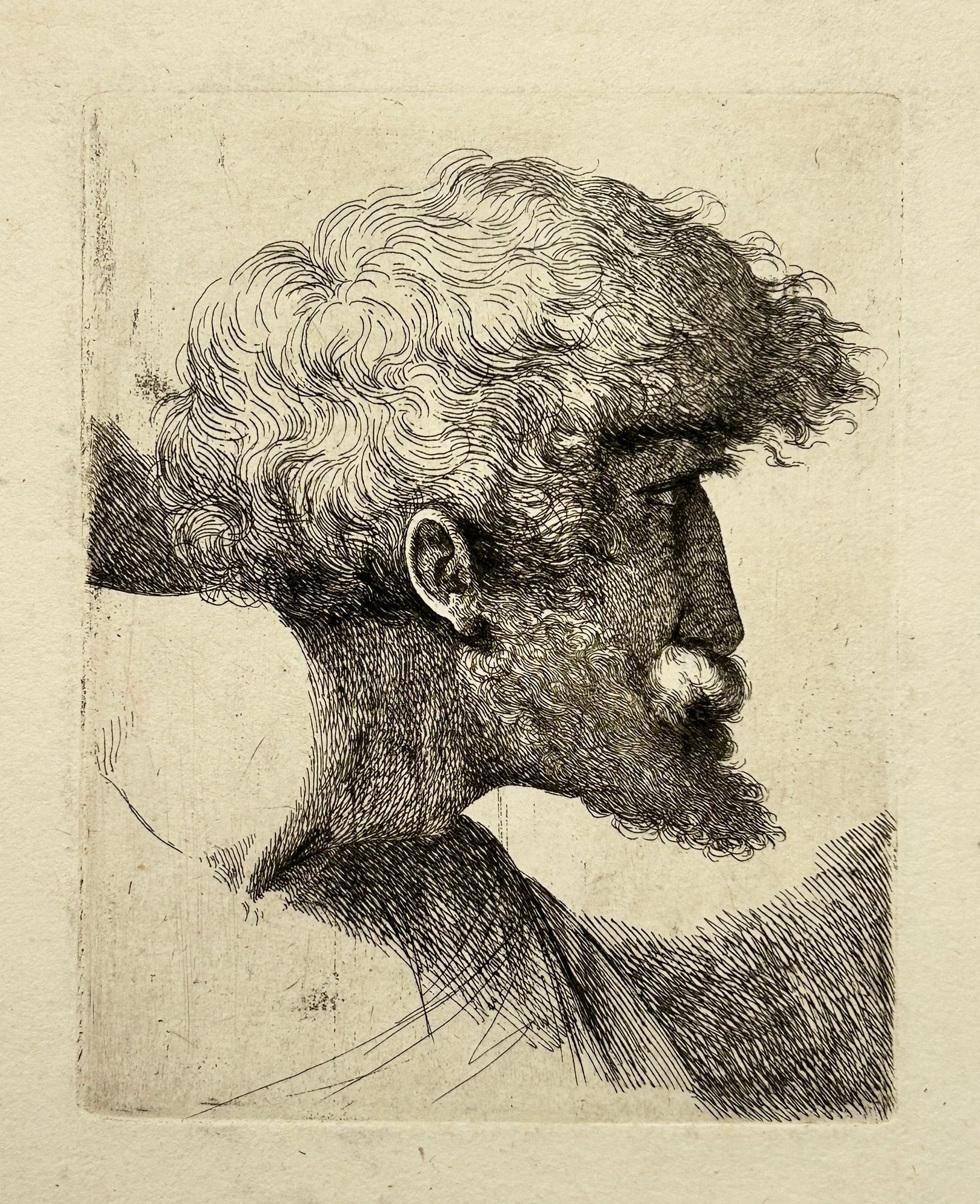 James NEVAY - Etude de tête d'homme moustachu, de profil droit. 1764. Eau-forte d'après Giovanni Francesco Barbieri dit Guercino.