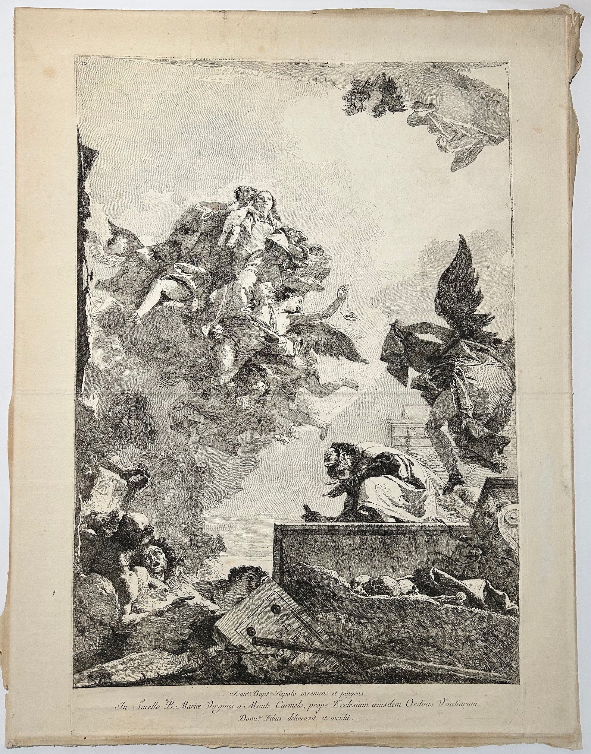 Giovanni Domenico TIEPOLO - La Vierge du Carmel apparaissant à Saint Simon. 1759. Gravure à l'eau-forte et au burin d'après son père Giovanni Battista 