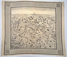 Charger l'image dans la galerie, Paris foulard, avec ses boulevards, ses rues, ses ponts, ses monuments et ses environs.  Seconde moitié du XIXème siècle. Foulard imprimé du plan de Paris, avec les monuments représentés. Impression sur toile en noir par la manufacture Alphonse Cordier 
