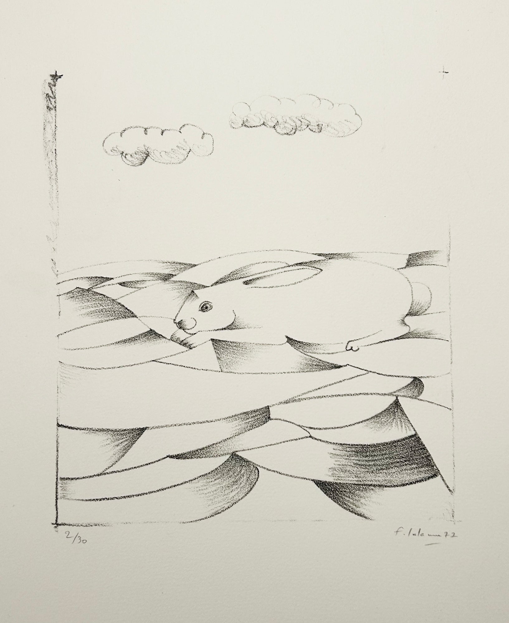 François-Xavier LALANNE - Le Dilemme (Lièvre).  1977. Lithographie originale signée. 