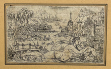 Charger l'image dans la galerie, Anonyme italien du XVIème - [Vénus allongée et puto devant un paysage]. Gravure au criblé.

